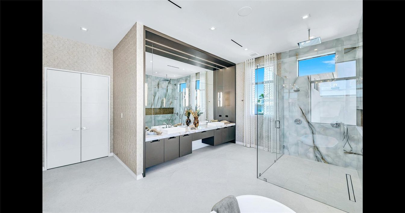 Bathroom, Glass Shower, Interior, Recessed Lighting