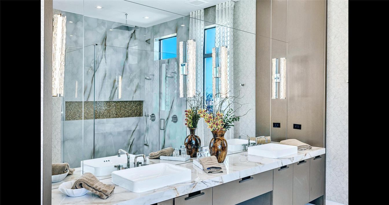 Bathroom, Dual Sink Vanities, Glass Shower, Interior, Recessed Lighting
