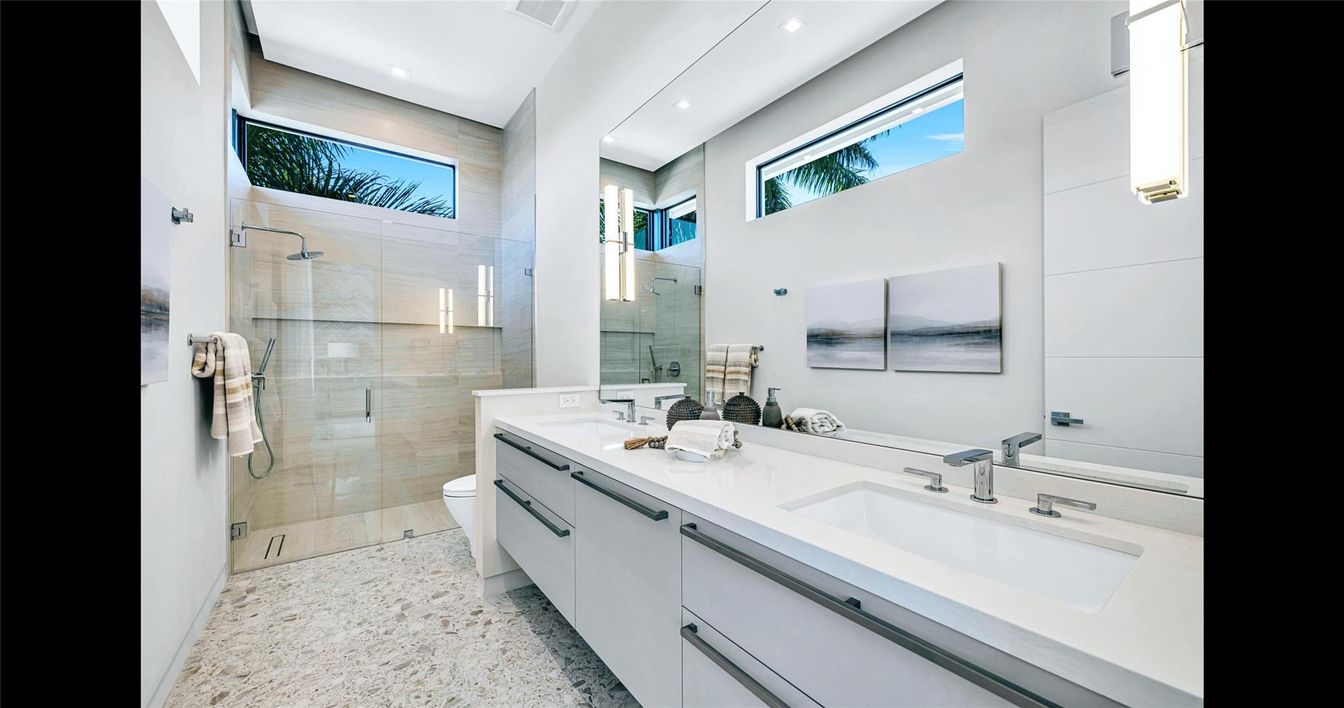Bathroom, Dual Sink Vanities, Glass Shower, Interior, Recessed Lighting