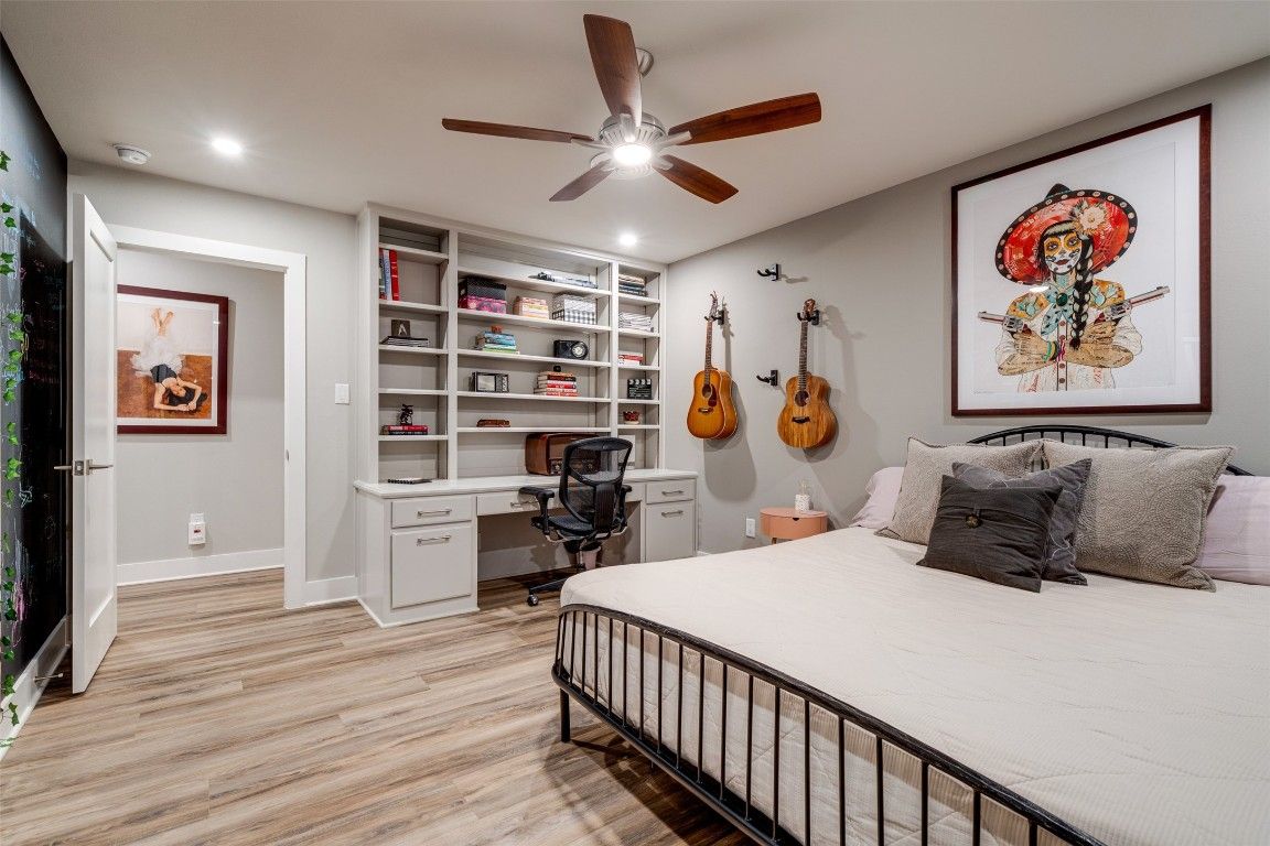 Bedroom, Home Office, Interior, Recessed Lighting, Wood Texture Flooring