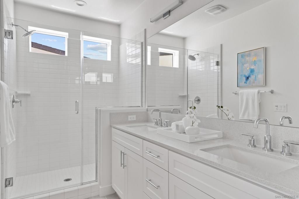 Bathroom, Dual Sink Vanities, Glass Shower, Interior, Recessed Lighting