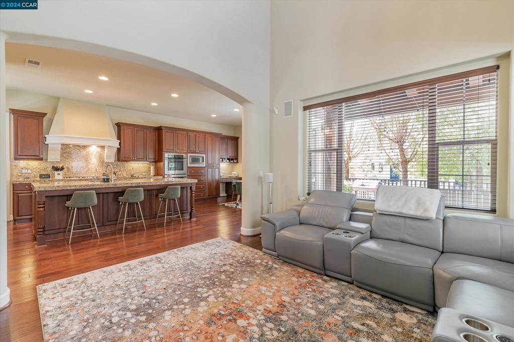 Interior, Kitchen, Living room, Recessed Lighting, Stainless Steel Appliances, Wood Texture Flooring