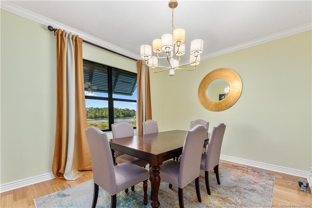 Chandelier, Dining room, Interior, Wood Texture Flooring
