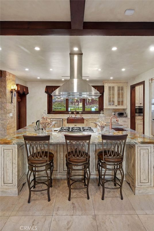 Interior, Kitchen, Recessed Lighting, Stone Walls, Wooden Beams