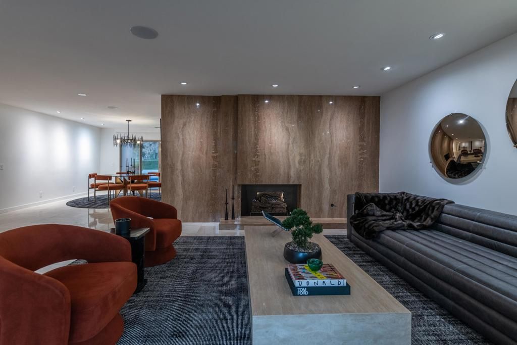 Chandelier, Dining room, Fireplace, Interior, Living room, Recessed Lighting