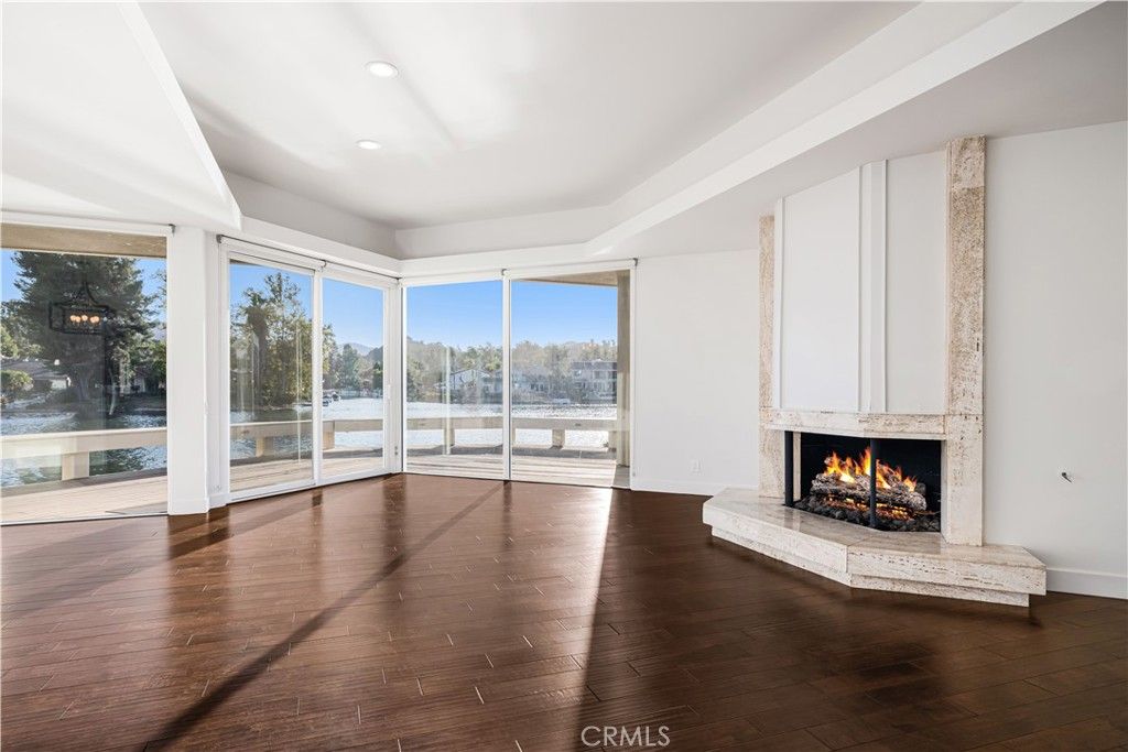 Empty room, Fireplace, Interior, Recessed Lighting, Wood Texture Flooring