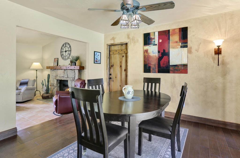 Dining room, Fireplace, Interior, Wood Texture Flooring