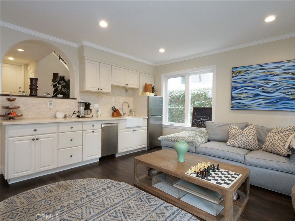 Interior, Kitchen, Living room, Recessed Lighting, Stainless Steel Appliances, Wood Texture Flooring