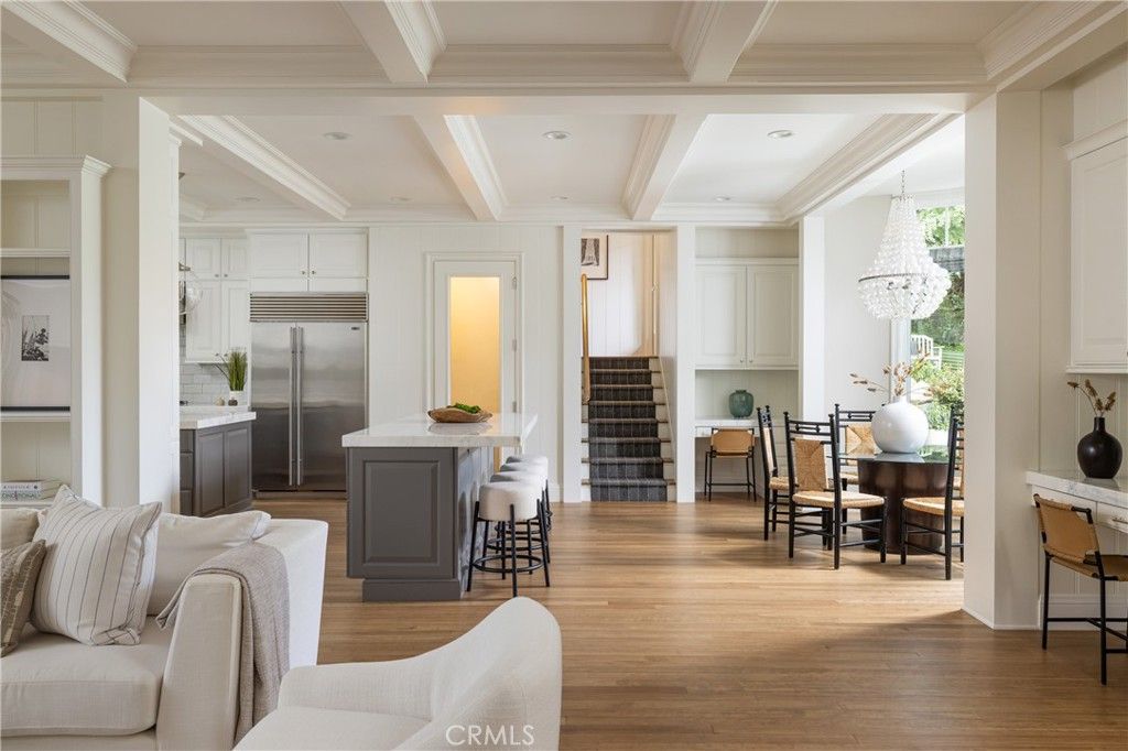 Dining room, Interior, Kitchen, Recessed Lighting, Stainless Steel Appliances, Wood Texture Flooring