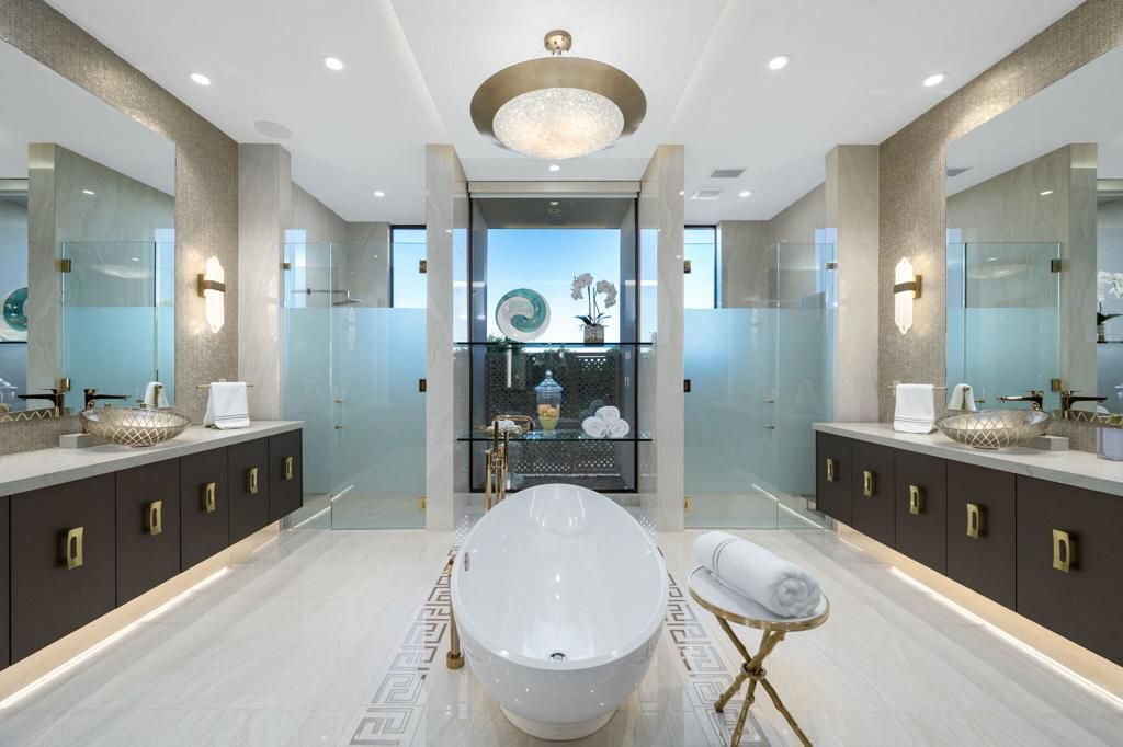 Bathroom, Dual Sink Vanities, Free Standing Baths, Glass Shower, Interior, Recessed Lighting