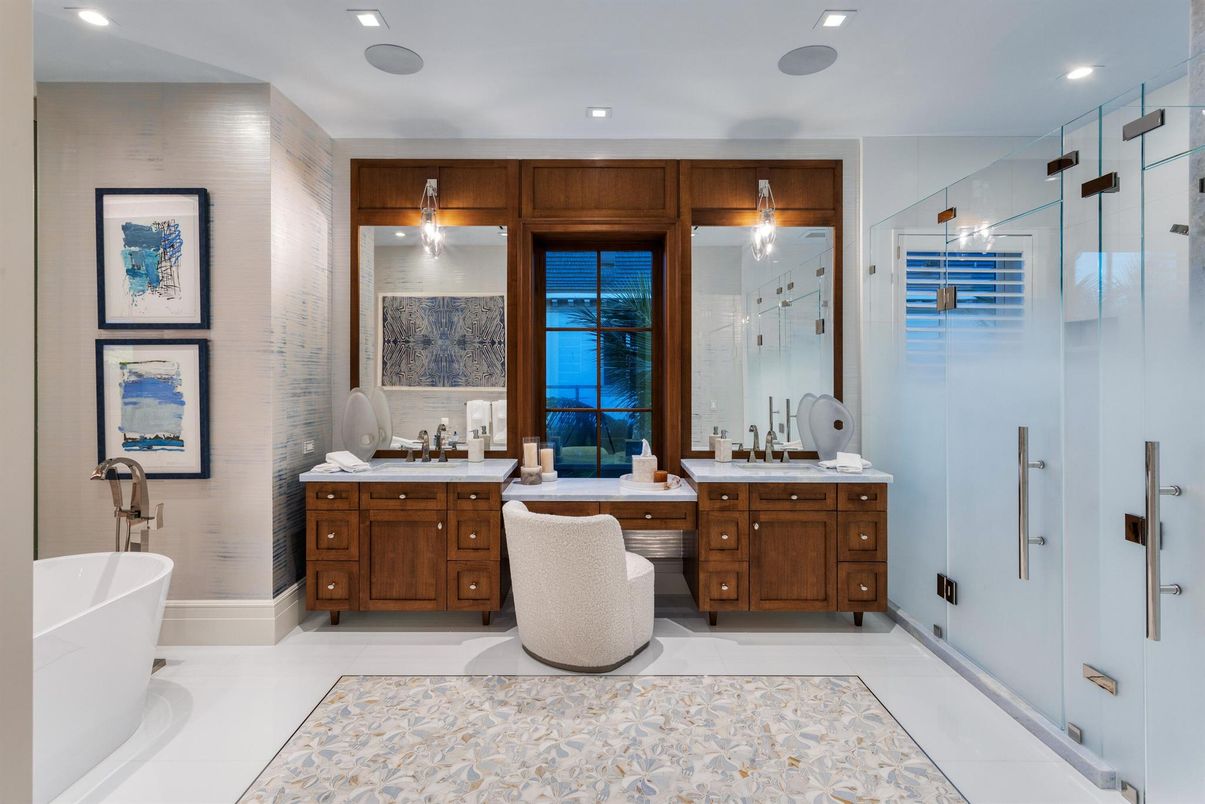 Bathroom, Dual Sink Vanities, Free Standing Baths, Glass Shower, Interior, Recessed Lighting
