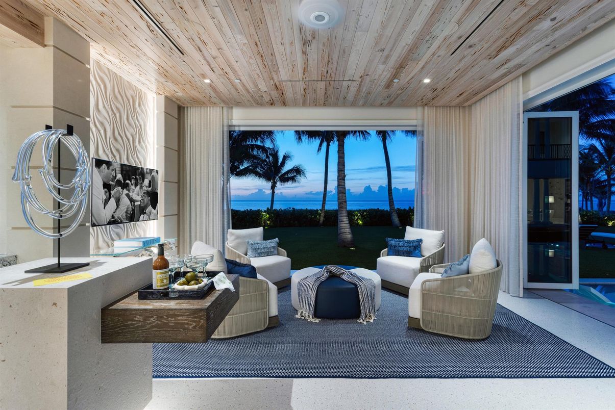 Interior, Living room, Recessed Lighting, Water, Wooden Ceilings