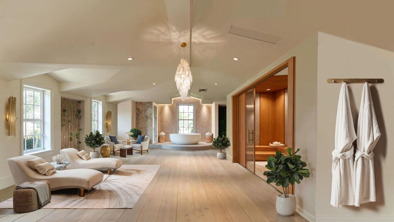 Chandelier, Interior, Living room, Pendant Lights, Recessed Lighting, Wood Texture Flooring, Wooden Walls