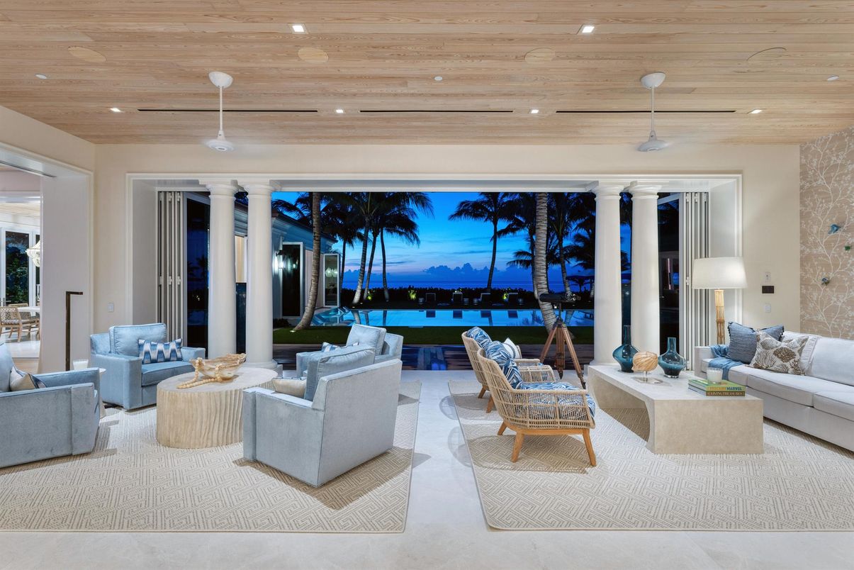 Interior, Living room, Pendant Lights, Recessed Lighting, Water, Wooden Ceilings