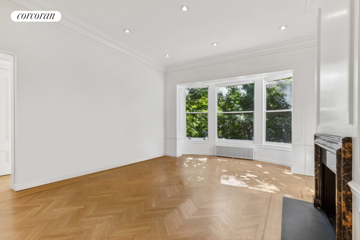 Empty room, Fireplace, Interior, Recessed Lighting, Wood Texture Flooring