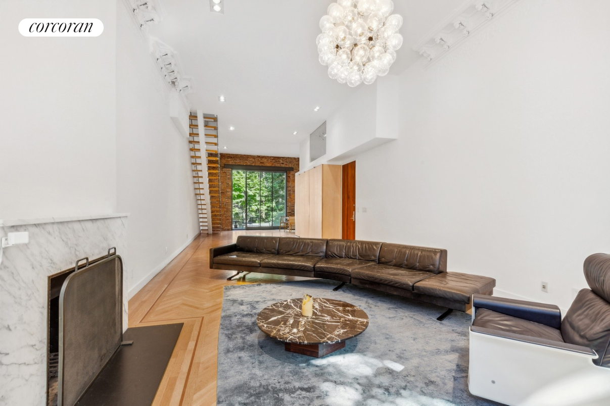 Chandelier, Fireplace, Interior, Living room, Marble Walls, Recessed Lighting