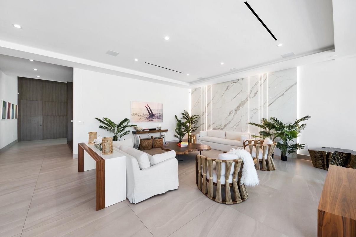 Interior, Living room, Marble Walls, Recessed Lighting