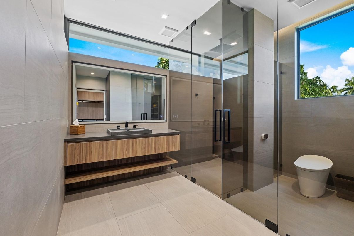 Bathroom, Dual Sink Vanities, Glass Shower, Interior, Recessed Lighting