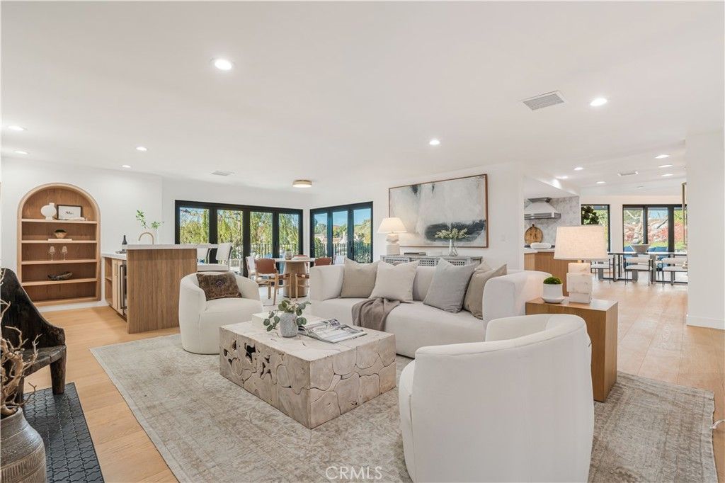 Dining room, Interior, Living room, Recessed Lighting, Wood Texture Flooring