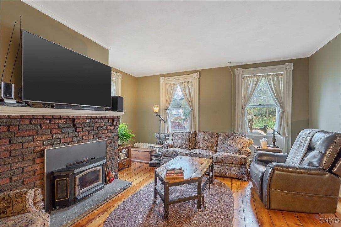 Fireplace, Interior, Living room, Stone Walls, Wood Texture Flooring
