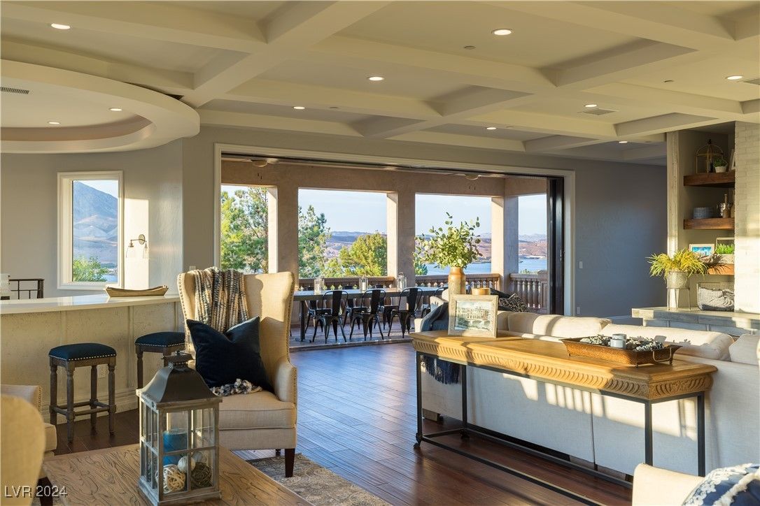 Dining room, Interior, Living room, Recessed Lighting, Wood Texture Flooring