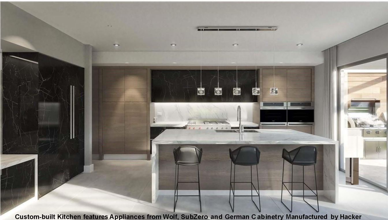 Interior, Kitchen, Marble Walls, Recessed Lighting, Stainless Steel Appliances