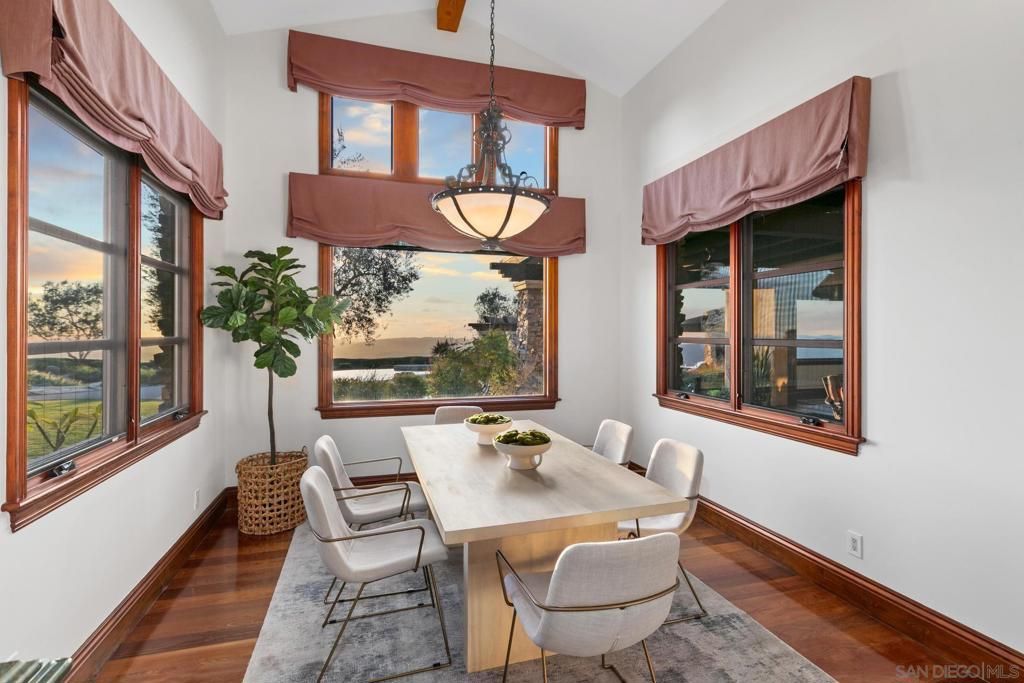 Dining room, Interior, Pendant Lights, Wood Texture Flooring