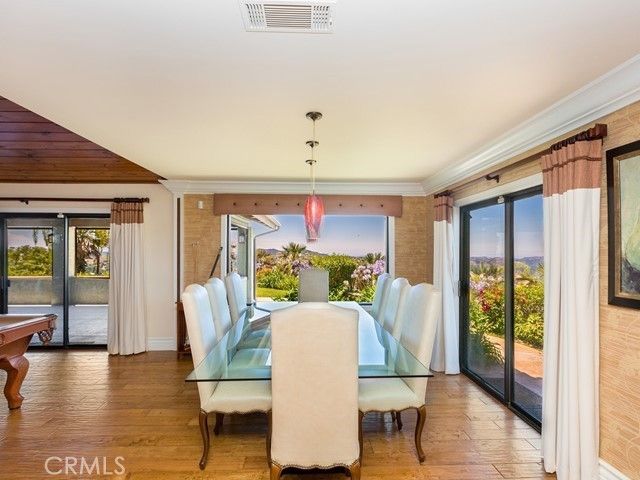 Dining room, Interior, Pendant Lights, Wood Texture Flooring