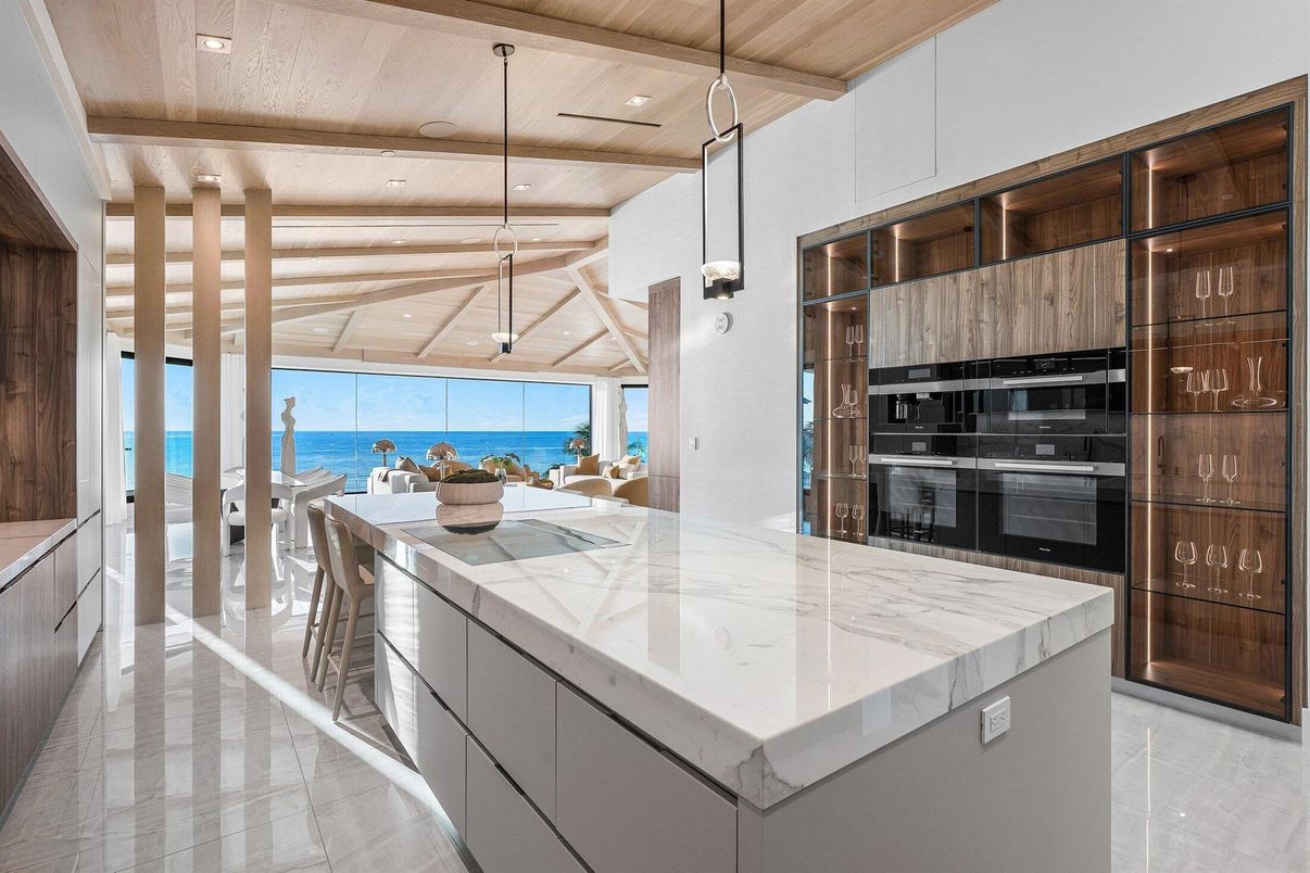 Interior, Kitchen, Pendant Lights, Recessed Lighting, Stainless Steel Appliances, Water, Wooden Ceilings