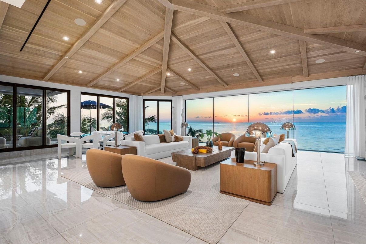Dining room, Interior, Living room, Recessed Lighting, Water, Wooden Ceilings