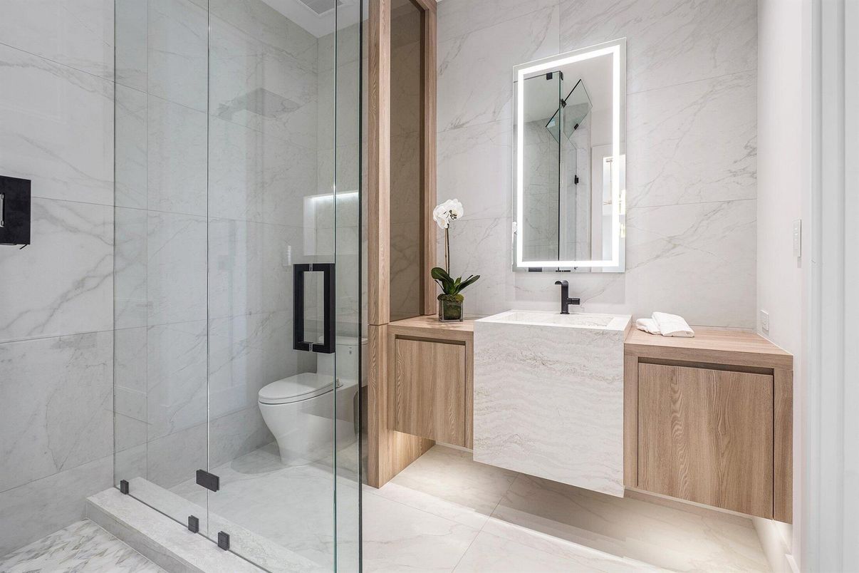 Bathroom, Glass Shower, Interior, Marble, Marble Walls