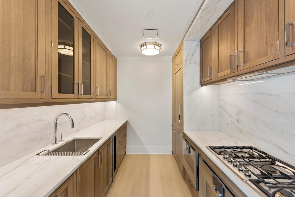 Interior, Kitchen, Marble Walls, Wood Texture Flooring