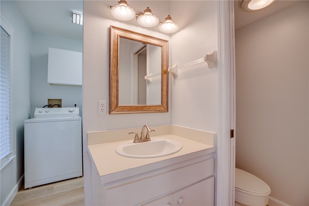 Bathroom, Interior, Washer, Wood Texture Flooring