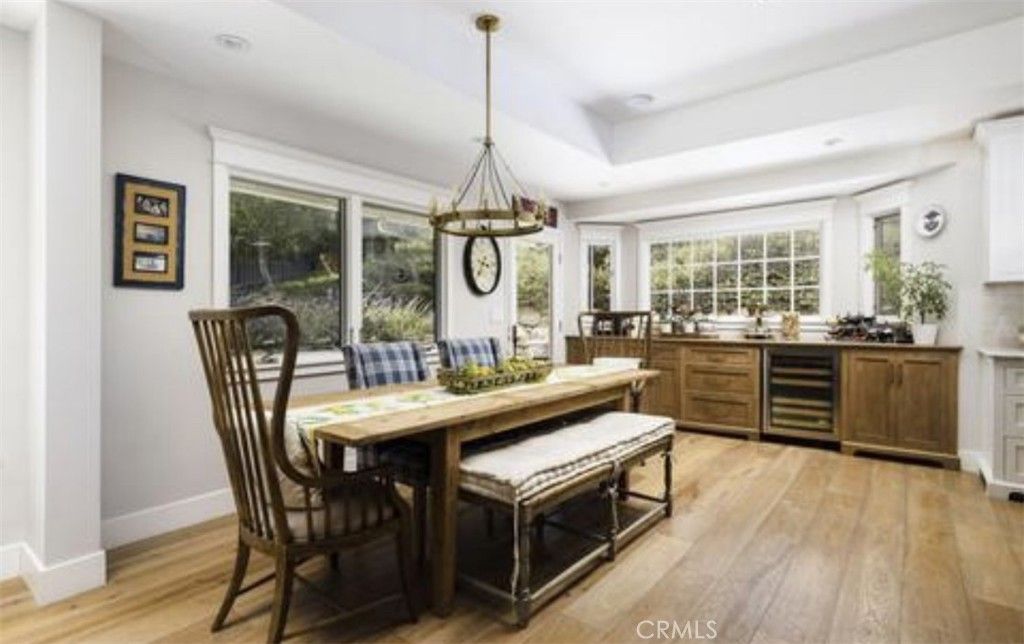 Dining room, Interior, Pendant Lights, Recessed Lighting, Wood Texture Flooring