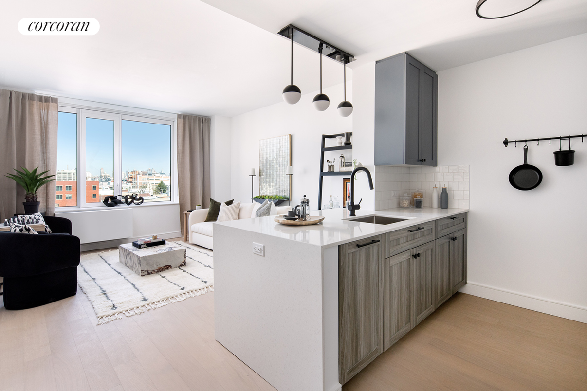 Interior, Kitchen, Living room, Pendant Lights, Wood Texture Flooring