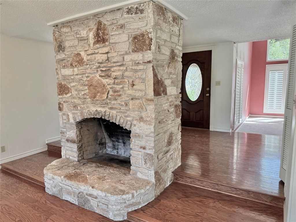 Fireplace, Interior, Stone Walls, Wood Texture Flooring