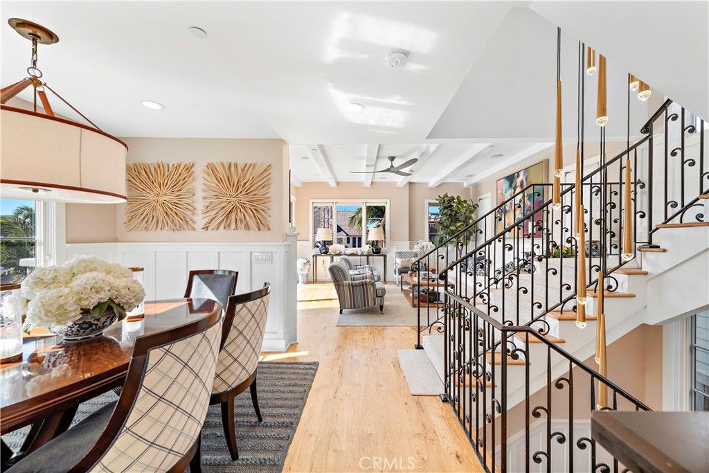 Dining room, Interior, Pendant Lights, Recessed Lighting, Wood Texture Flooring