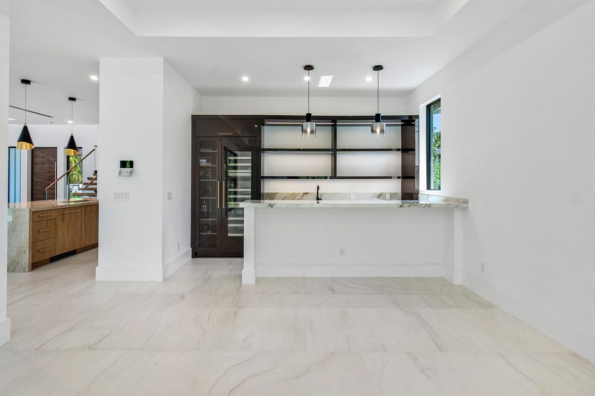 Interior, Kitchen, Marble, Pendant Lights, Recessed Lighting