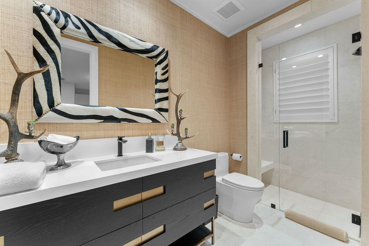 Bathroom, Glass Shower, Interior, Recessed Lighting
