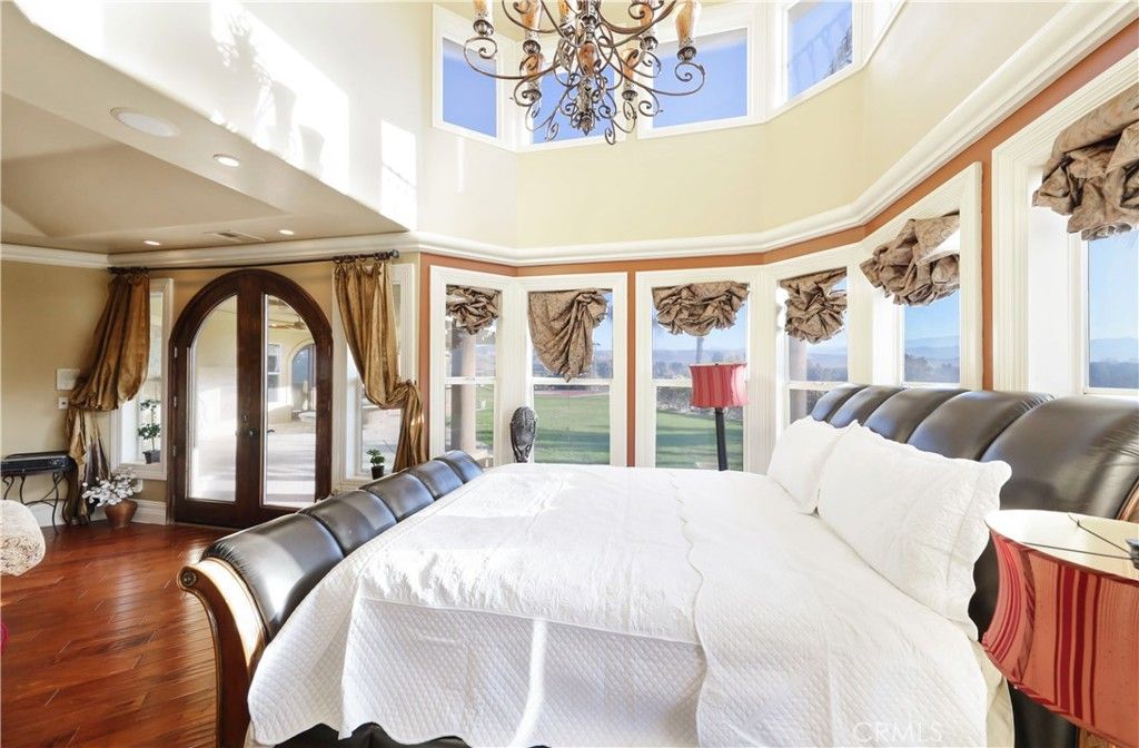 Bedroom, Chandelier, Interior, Recessed Lighting, Wood Texture Flooring