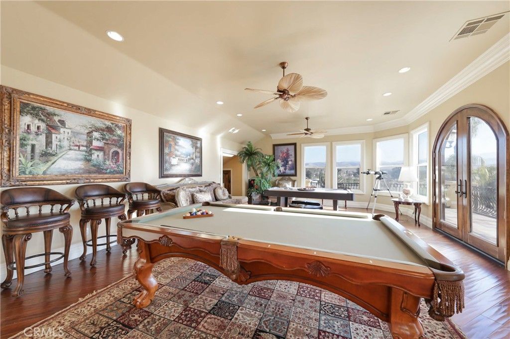 Billiard Table, Game Room, Interior, Recessed Lighting, Wood Texture Flooring