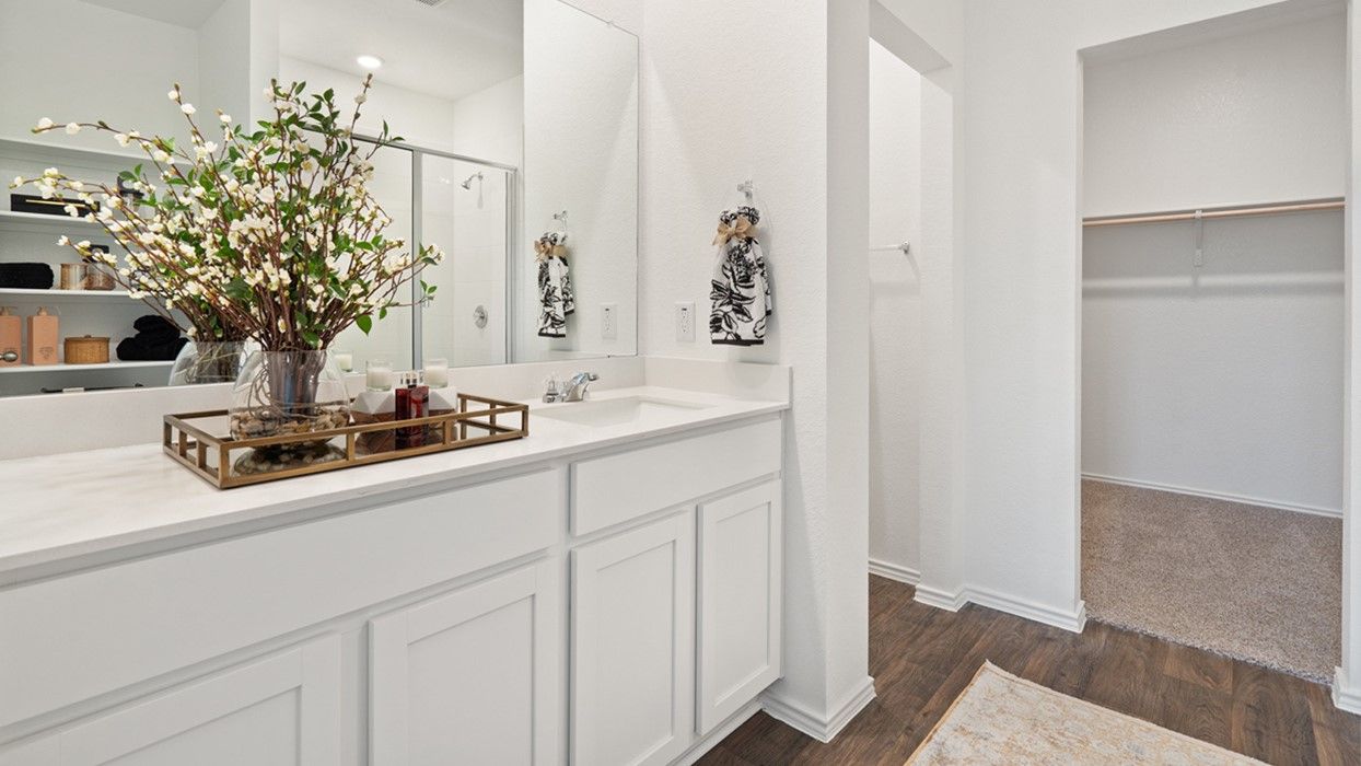 Bathroom, Interior, Recessed Lighting, Walk-in Closets, Wood Texture Flooring