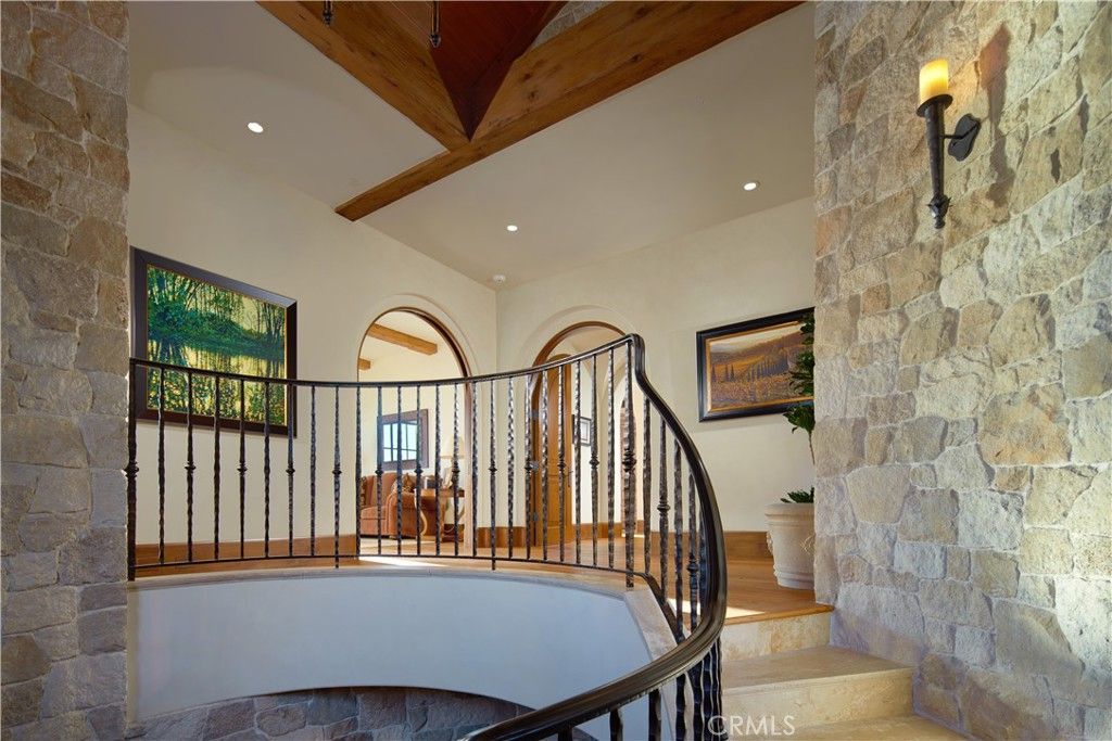 Interior, Recessed Lighting, Stone Walls, Wooden Beams
