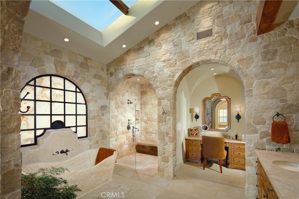Bathroom, Interior, Recessed Lighting, Stone Walls
