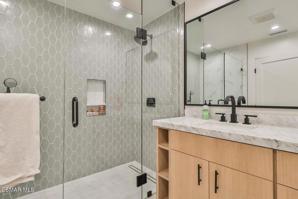 Bathroom, Glass Shower, Interior, Recessed Lighting