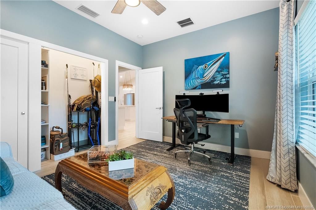 Home Office, Interior, Recessed Lighting, Wood Texture Flooring