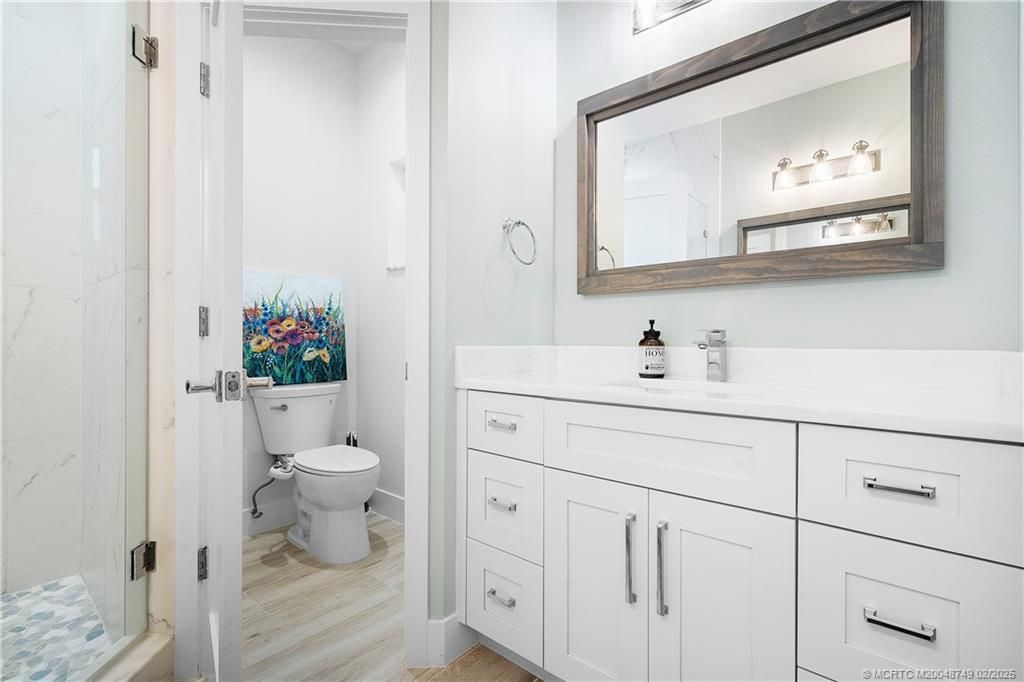 Bathroom, Interior, Marble Walls, Wood Texture Flooring