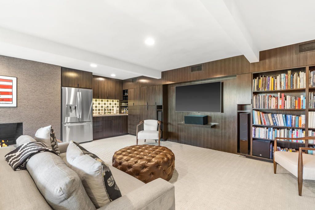 Fireplace, Interior, Recessed Lighting, Stainless Steel Appliances, Wooden Walls