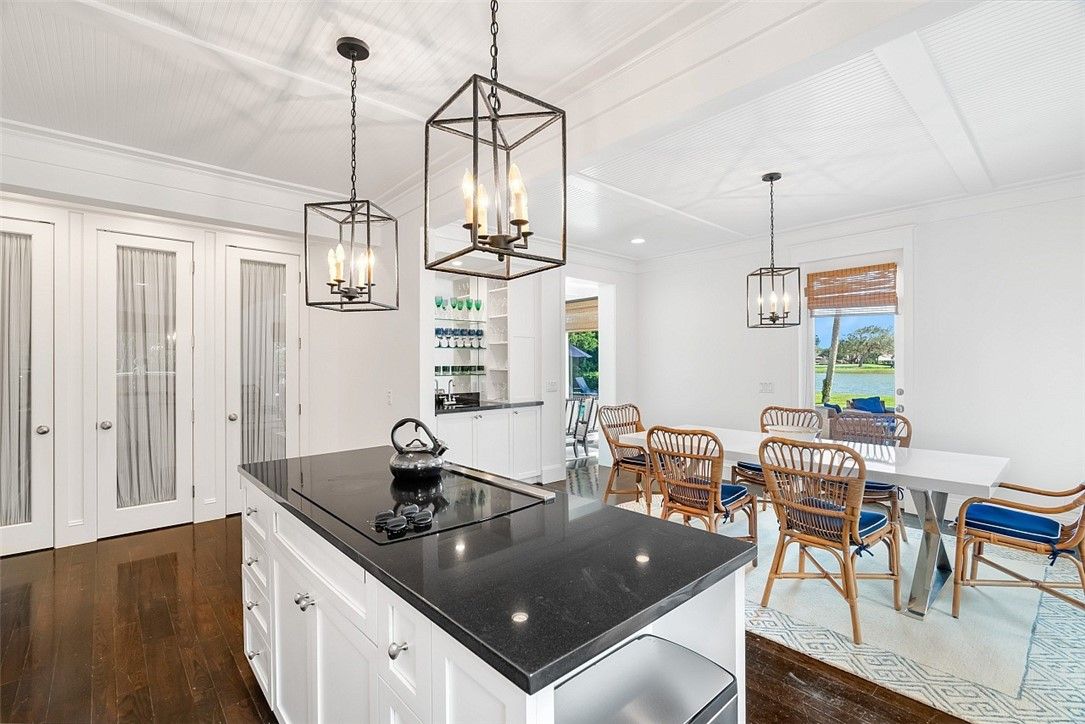 Dining room, Interior, Kitchen, Pendant Lights, Recessed Lighting, Water, Wood Texture Flooring