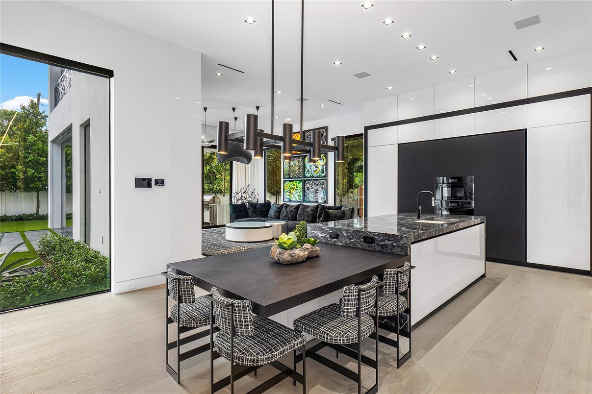 Interior, Kitchen, Pendant Lights, Recessed Lighting, Wood Texture Flooring